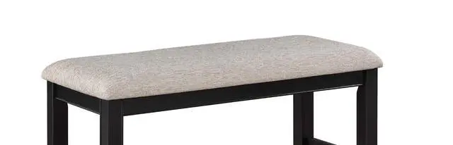 Alt view image 4 of 5 - Farmhouse Style 1pc Black Light Gray Counter Height Bench Footrest Upholstered Seat Wooden Furniture