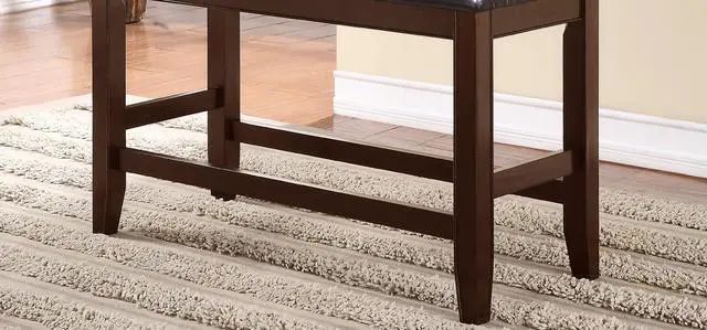 Alt view image 4 of 5 - Farmhouse Style 1pc Brown Espresso Counter Height Bench Footrest Faux Leather Upholstered Seat Wooden Furniture