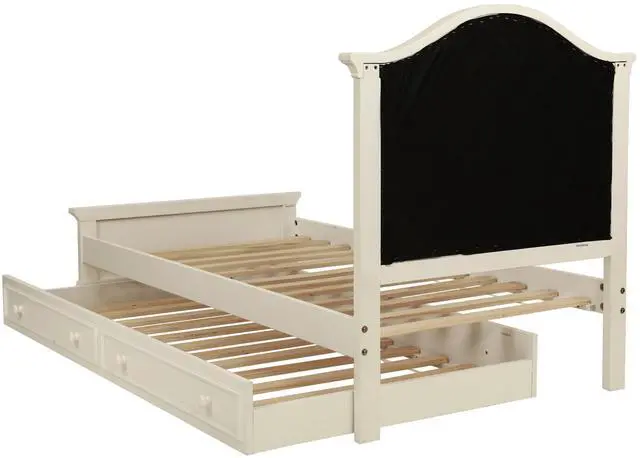 Alt view image 7 of 7 - Contemporary Style Twin Size Bed W/ Trundle Slats Pine Plywood Kids Youth Bedroom Furniture Pink Faux Leather Tufted Hb