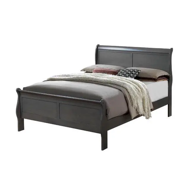 Alt view image 5 of 7 - Classic Contemporary Queen Size Bed Gray Louis Phillipe Solidwood 1Pc Bed Bedroom Sleigh Bed Furniture