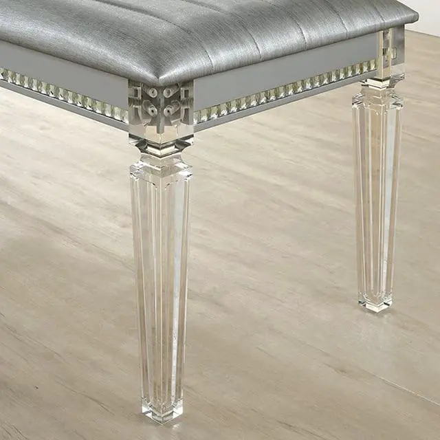 Alt view image 6 of 7 - Antique Classic Silver 1pc Bench Only Contemporary Solid wood Acrylic Legs Crystal And Mirror Accent