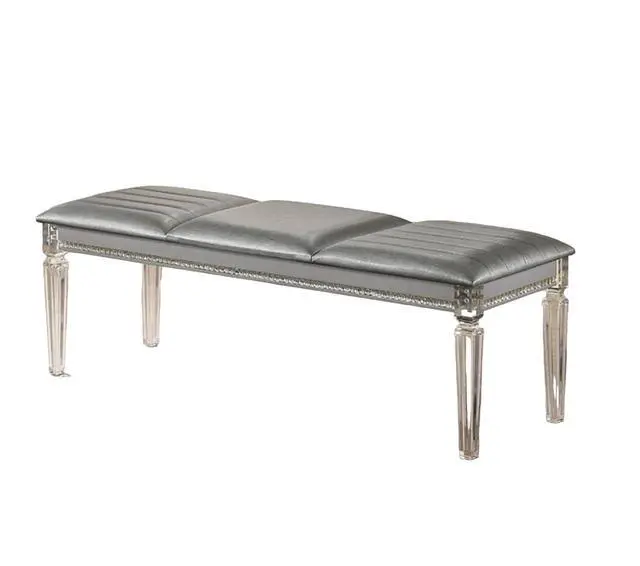 Alt view image 5 of 7 - Antique Classic Silver 1pc Bench Only Contemporary Solid wood Acrylic Legs Crystal And Mirror Accent