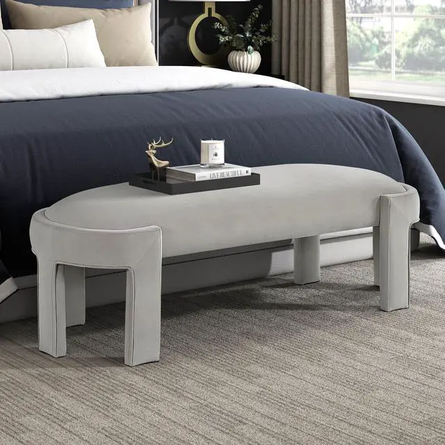 Main image of Stylish Upholstered Bench Taupe Velvet Fabric Foam Cushioned Seat Luxurious Comfort Home Furniture 1pc Durable Plywood Frame Entryway Bench
