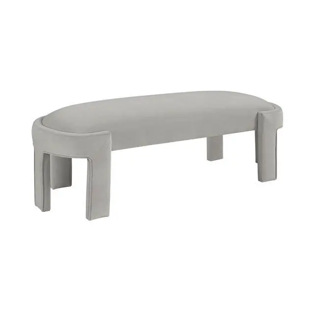 Alt view image 3 of 6 - Stylish Upholstered Bench Taupe Velvet Fabric Foam Cushioned Seat Luxurious Comfort Home Furniture 1pc Durable Plywood Frame Entryway Bench