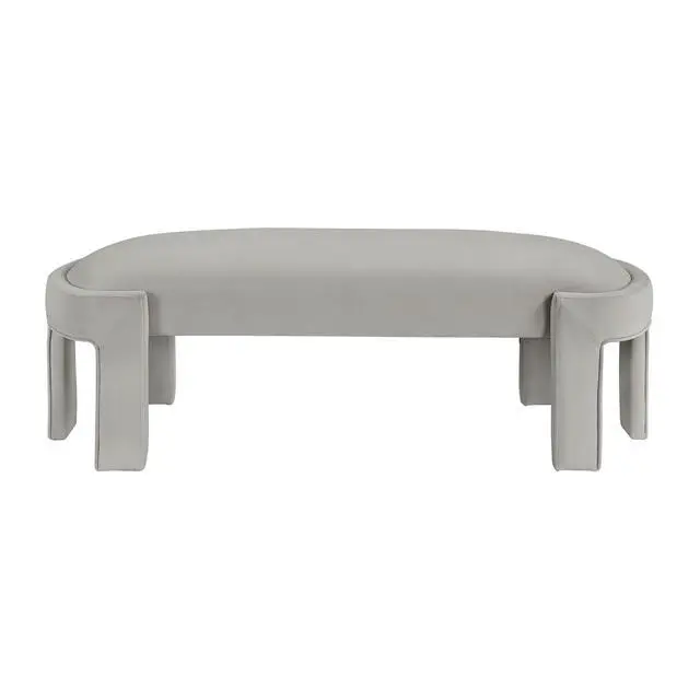 Alt view image 2 of 6 - Stylish Upholstered Bench Taupe Velvet Fabric Foam Cushioned Seat Luxurious Comfort Home Furniture 1pc Durable Plywood Frame Entryway Bench