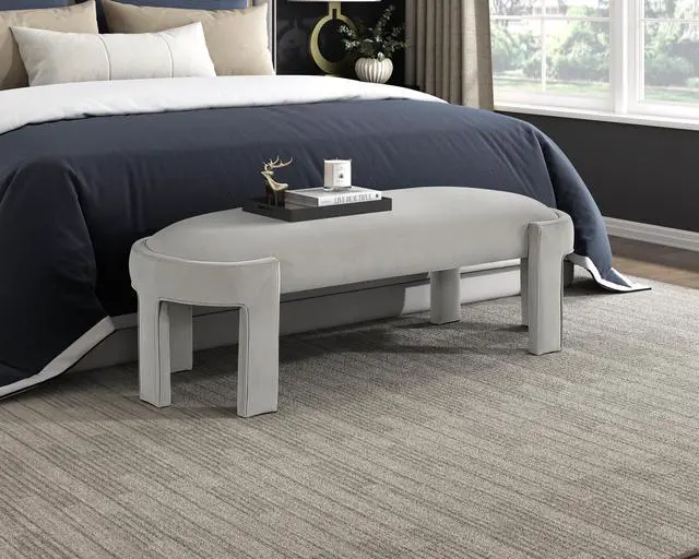 Alt view image 5 of 6 - Stylish Upholstered Bench Taupe Velvet Fabric Foam Cushioned Seat Luxurious Comfort Home Furniture 1pc Durable Plywood Frame Entryway Bench