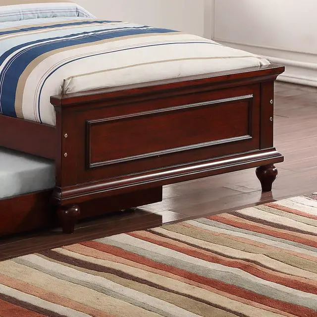 Alt view image 6 of 7 - Contemporary Style Dark Cherry Twin Size Bed W/ Trundle Slats Pine Plywood Bedroom Furniture Black Faux Leather Tufted Hb