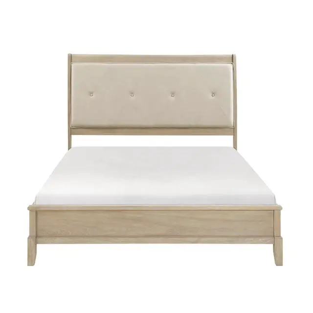Alt view image 2 of 7 - Classic Farmhouse Style Full Bed Upholstered Headboard Beige Finish Wooden Bedroom Furniture 1pc