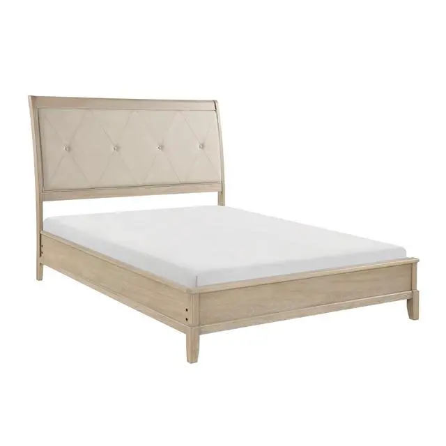 Alt view image 3 of 7 - Classic Farmhouse Style Full Bed Upholstered Headboard Beige Finish Wooden Bedroom Furniture 1pc