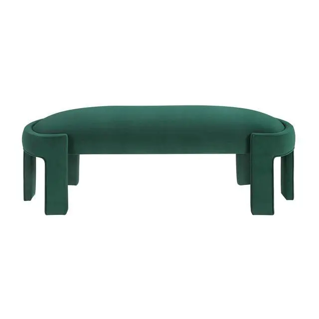 Alt view image 2 of 6 - Stylish Upholstered Bench Green Velvet Fabric Foam Cushioned Seat Luxurious Comfort Home Furniture 1pc Durable Plywood Frame Entryway Bench
