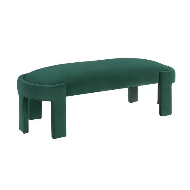 Alt view image 3 of 6 - Stylish Upholstered Bench Green Velvet Fabric Foam Cushioned Seat Luxurious Comfort Home Furniture 1pc Durable Plywood Frame Entryway Bench