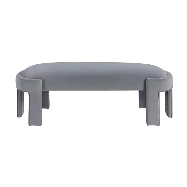 Alt view image 2 of 6 - Stylish Upholstered Bench Gray Velvet Fabric Foam Cushioned Seat Luxurious Comfort Home Furniture 1pc Durable Plywood Frame Entryway Bench