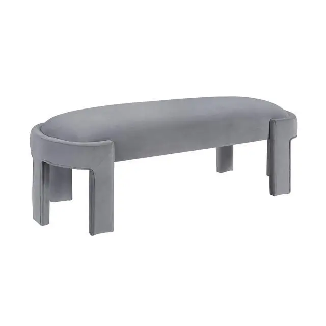 Alt view image 3 of 6 - Stylish Upholstered Bench Gray Velvet Fabric Foam Cushioned Seat Luxurious Comfort Home Furniture 1pc Durable Plywood Frame Entryway Bench