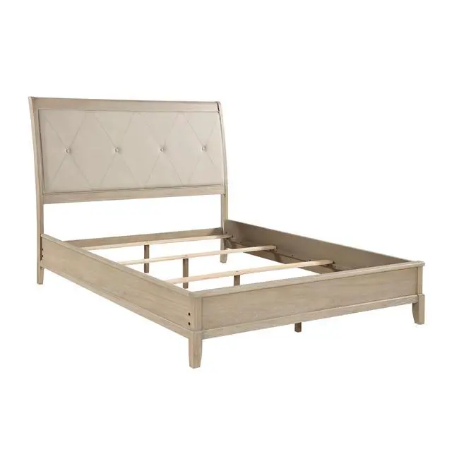 Alt view image 7 of 7 - Classic Farmhouse Style Full Bed Upholstered Headboard Beige Finish Wooden Bedroom Furniture 1pc