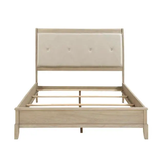 Alt view image 6 of 7 - Classic Farmhouse Style Full Bed Upholstered Headboard Beige Finish Wooden Bedroom Furniture 1pc