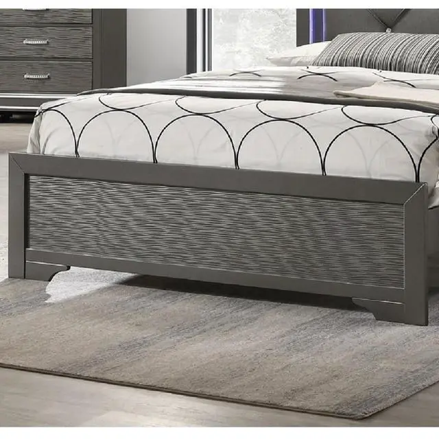 Alt view image 6 of 7 - Dark Gray Faux Leather Tufted Headboard 1pc Eastern King Size Bed w LED Bedroom Furniture Gray Unique Texture FB Solid wood