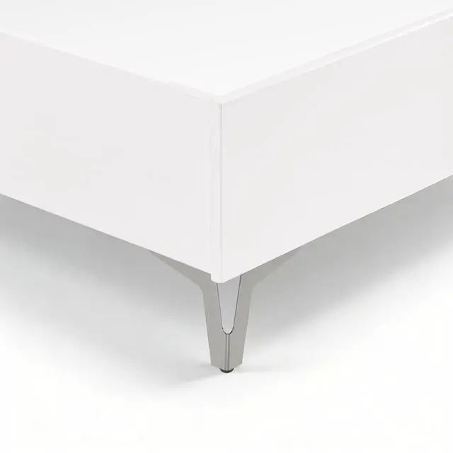 Alt view image 7 of 7 - Glam White Queen Panel Bed Led Light Upholstered Headboard Faux Marble Laminated Top Chrome Metal Legs Bedroom Furniture 1Pc