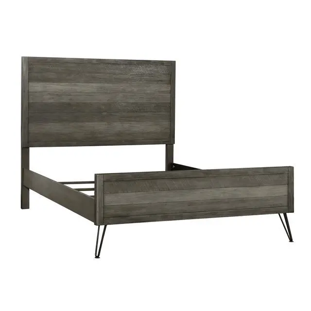 Alt view image 3 of 6 - Contemporary Queen Bed Solid Acacia Wood Metal Legs Slat Design Paneling 3-Tone Gray Finish Bedroom Furniture 1Pc