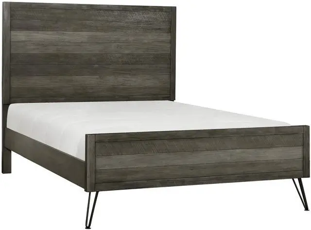 Main image of Contemporary Full Bed Solid Acacia Wood Metal Legs Slat Design Paneling 3-Tone Gray Finish Bedroom Furniture 1Pc