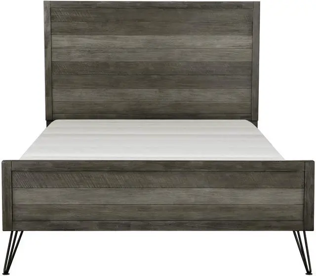 Alt view image 2 of 6 - Contemporary Full Bed Solid Acacia Wood Metal Legs Slat Design Paneling 3-Tone Gray Finish Bedroom Furniture 1Pc