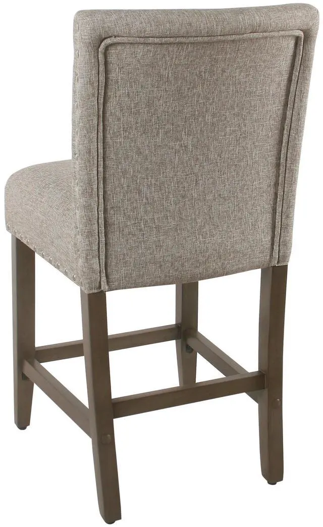 Main image of Fabric Upholstered Wooden Counter Stool with Striking Nail head Trims, Gray and Brown
