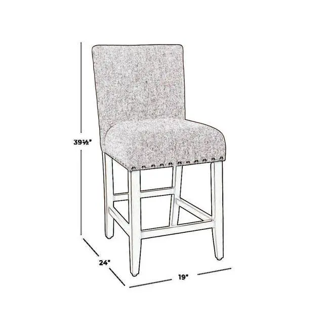 Alt view image 2 of 6 - Fabric Upholstered Wooden Counter Stool with Striking Nail head Trims, Gray and Brown
