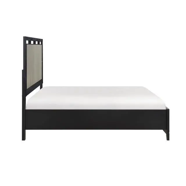 Alt view image 5 of 7 - Contemporary Charcoal Gray Finish Queen Size Bed Integrated LED Backlighting Solid Wood Bedroom Furniture 1pc Reeded Panels