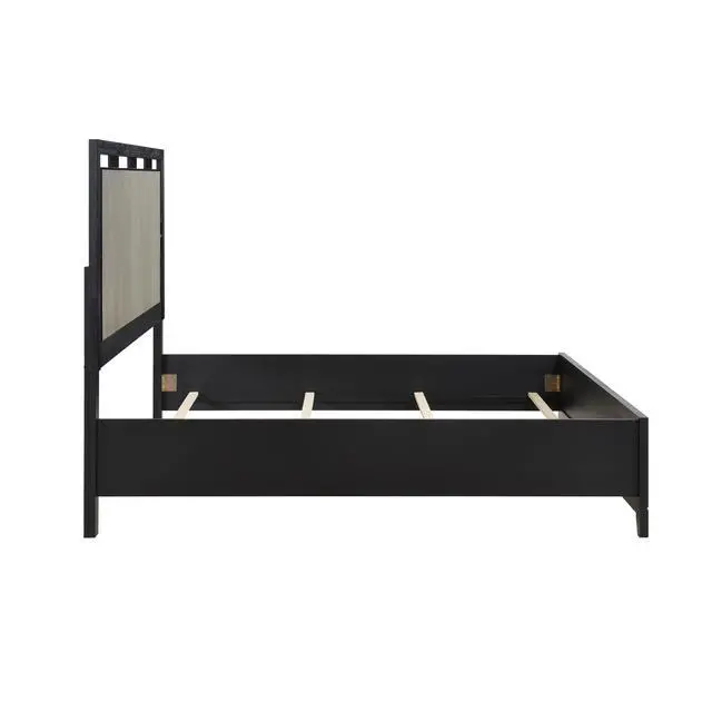 Alt view image 6 of 7 - Contemporary Charcoal Gray Finish Queen Size Bed Integrated LED Backlighting Solid Wood Bedroom Furniture 1pc Reeded Panels