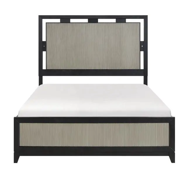 Alt view image 4 of 7 - Contemporary Charcoal Gray Finish Queen Size Bed Integrated LED Backlighting Solid Wood Bedroom Furniture 1pc Reeded Panels