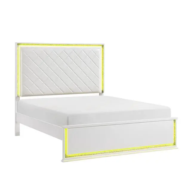 Alt view image 2 of 7 - Contemporary Glam White Finish Queen Bed Upholstered Headboard Led Light 8-Colors Bedroom Furniture 1Pc