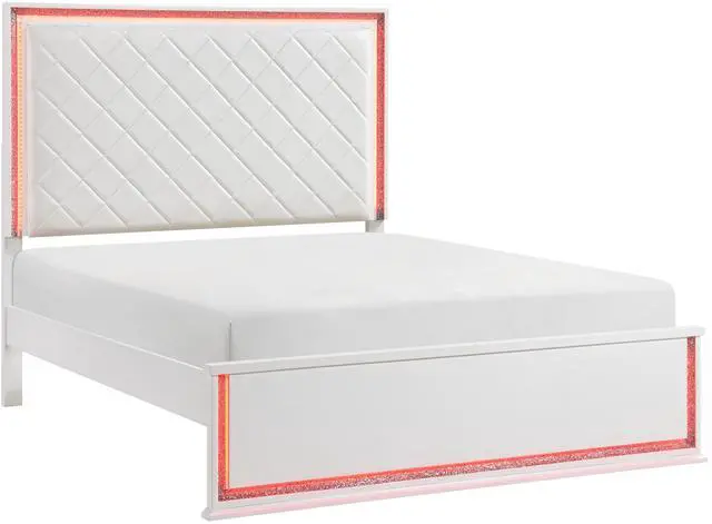 Alt view image 3 of 7 - Contemporary Glam White Finish Queen Bed Upholstered Headboard Led Light 8-Colors Bedroom Furniture 1Pc