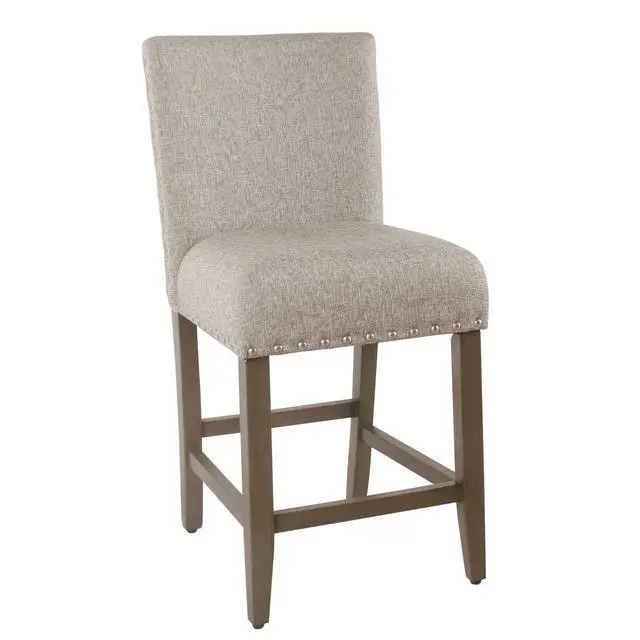 Alt view image 6 of 6 - Fabric Upholstered Wooden Counter Stool with Striking Nail head Trims, Gray and Brown