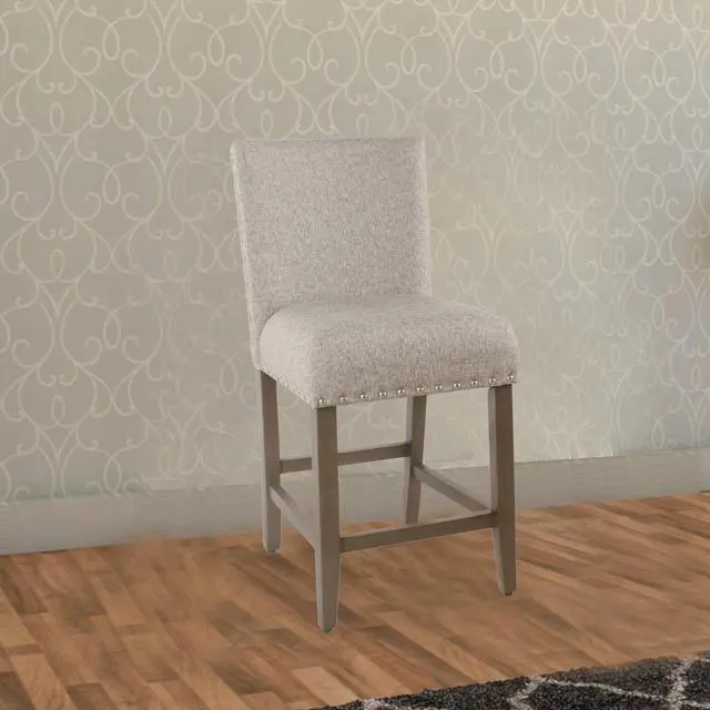 Alt view image 5 of 6 - Fabric Upholstered Wooden Counter Stool with Striking Nail head Trims, Gray and Brown