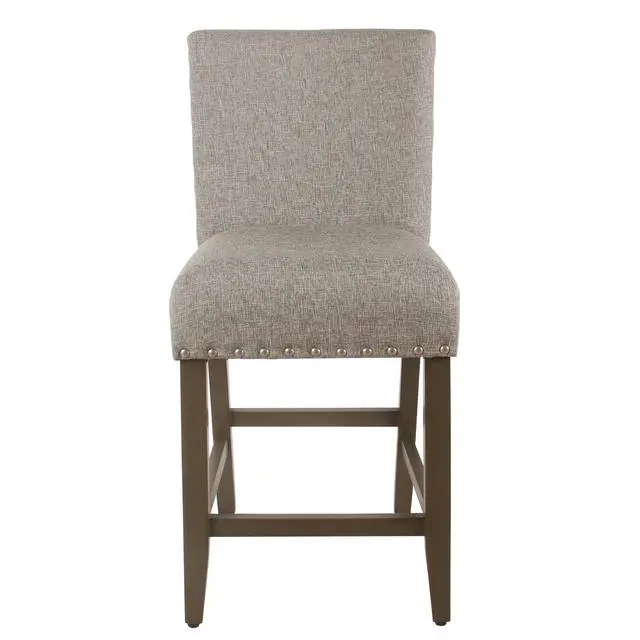 Alt view image 4 of 6 - Fabric Upholstered Wooden Counter Stool with Striking Nail head Trims, Gray and Brown