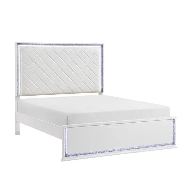 Alt view image 4 of 7 - Contemporary Glam White Finish Queen Bed Upholstered Headboard Led Light 8-Colors Bedroom Furniture 1Pc