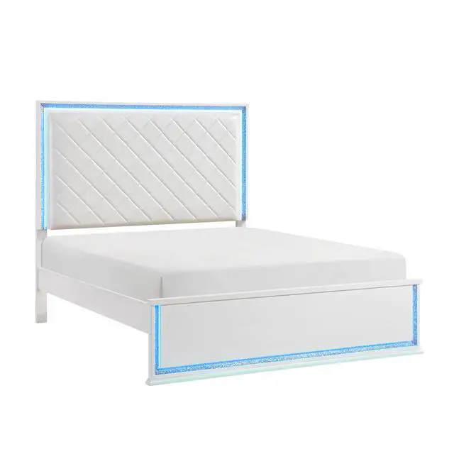 Alt view image 6 of 7 - Contemporary Glam White Finish Queen Bed Upholstered Headboard Led Light 8-Colors Bedroom Furniture 1Pc