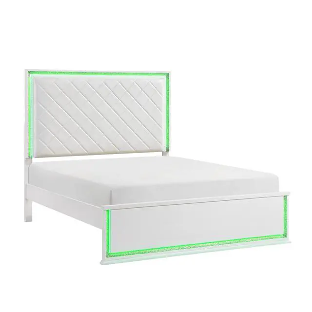 Alt view image 5 of 7 - Contemporary Glam White Finish Queen Bed Upholstered Headboard Led Light 8-Colors Bedroom Furniture 1Pc