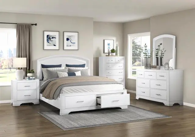 Alt view image 5 of 6 - Modern White Finish Queen Platform Bed With Footboard Storage Transitional Bedroom Furniture 1Pc