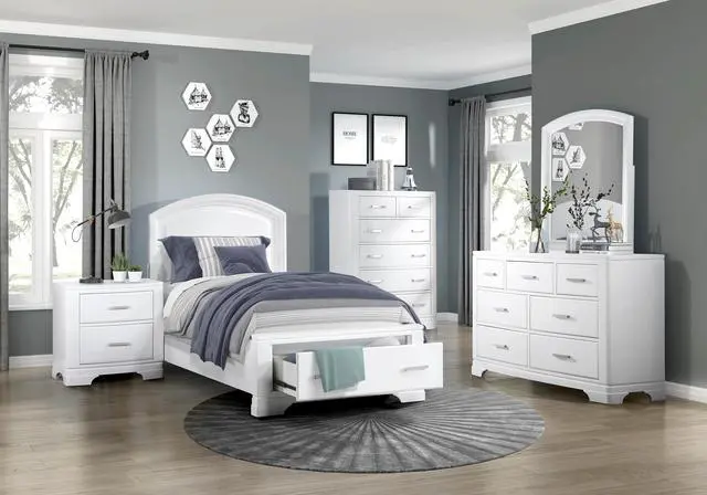 Alt view image 5 of 6 - Modern White Finish Twin Platform Bed With Footboard Storage Transitional Bedroom Furniture 1Pc