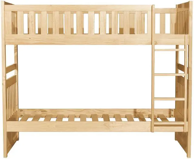 Alt view image 5 of 7 - Bunk Bed Twin Over Twin Natural Pine Finish Sturdy Ladder Wooden Transitional Bedroom Furniture 1Pc Children Bed