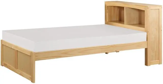 Alt view image 2 of 5 - Modern Twin Size Platform Bed Bookcase Headboard Natural Pine Finish Wooden Bedroom Furniture 1Pc