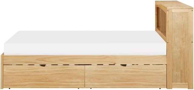 Alt view image 4 of 7 - Modern Twin Size Platform Bed With Bookcase Headboard Storage Boxes Natural Pine Finish Wooden Bedroom Furniture 1Pc