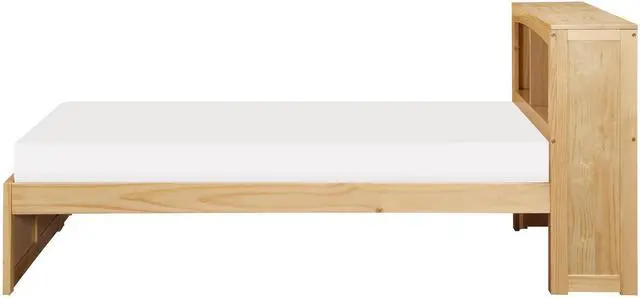 Alt view image 3 of 5 - Modern Twin Size Platform Bed Bookcase Headboard Natural Pine Finish Wooden Bedroom Furniture 1Pc