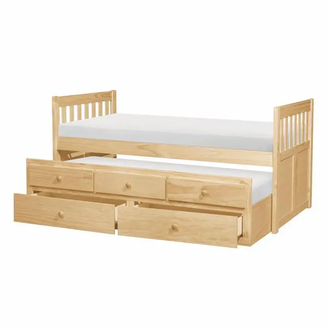 Alt view image 4 of 7 - Twin/Twin Trundle Bed With Storage Drawers Natural Pine Finish Wooden Bedroom Furniture 1Pc Captain Bed