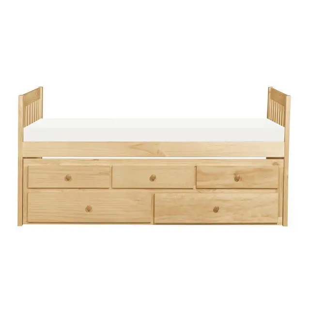 Alt view image 2 of 7 - Twin/Twin Trundle Bed With Storage Drawers Natural Pine Finish Wooden Bedroom Furniture 1Pc Captain Bed