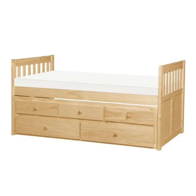 Alt view image 3 of 7 - Twin/Twin Trundle Bed With Storage Drawers Natural Pine Finish Wooden Bedroom Furniture 1Pc Captain Bed