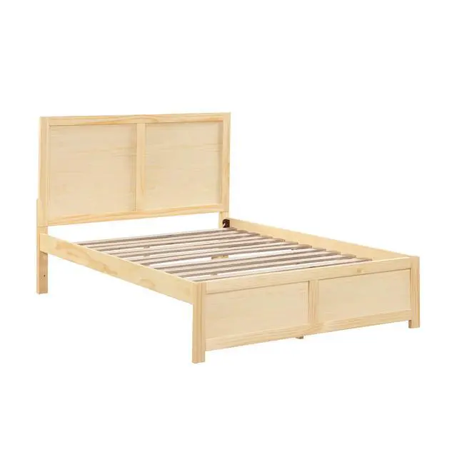 Alt view image 5 of 7 - Contemporary Full Size Platform Bed Sleek Design Natural Pine Finish Wooden Bedroom Furniture 1Pc