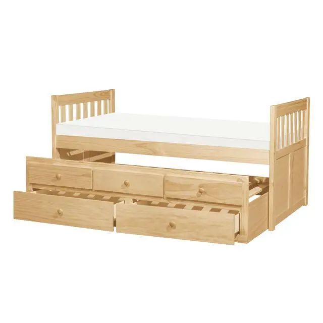 Alt view image 5 of 7 - Twin/Twin Trundle Bed With Storage Drawers Natural Pine Finish Wooden Bedroom Furniture 1Pc Captain Bed