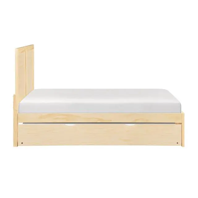 Alt view image 4 of 7 - Contemporary Full Size Platform Bed With Twin Trundle Sleek Design Natural Pine Finish Wooden Bedroom Furniture 1Pc