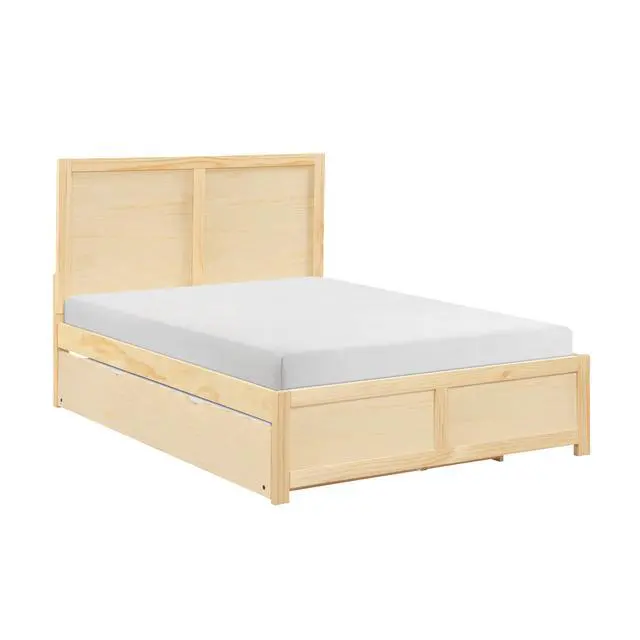 Alt view image 2 of 7 - Contemporary Full Size Platform Bed With Twin Trundle Sleek Design Natural Pine Finish Wooden Bedroom Furniture 1Pc